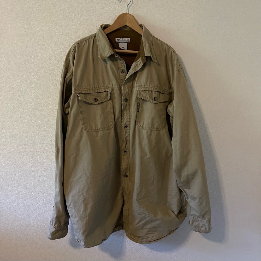 Columbia Y2K Khaki Shacket Brushed Fleece Lined Gorpcore Outdoor-XLT